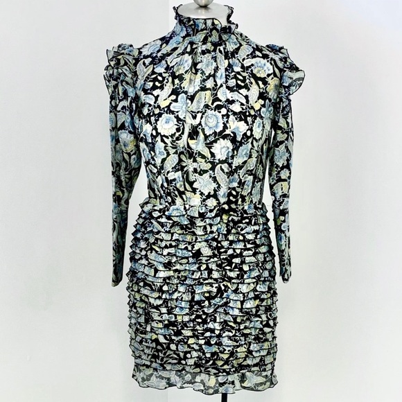 Robert Rodriguez 6 Silk Cotton Print Ruffle Dress - Picture 2 of 16